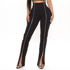 Sexy, Flirty And Fun Fashion Nova Pants. Black With Two Full Front Zippers That Zip Down To Slits In Legs. You'll Definitely Get Noticed In These. High-waisted Pants With Zipper For Night Out, Chic High Rise Bottoms With Zipper Closure, High Rise Stretch Bottoms For Club, Chic Bottoms With Zipper Closure For Going Out, Chic Pants With Zipper Closure For Night Out, Chic Going Out Bottoms With Zipper Closure, Trendy Full-length Bottoms For Night Out, Chic Party Pants With Zipper Closure, High Waist Pants With Zipper Closure