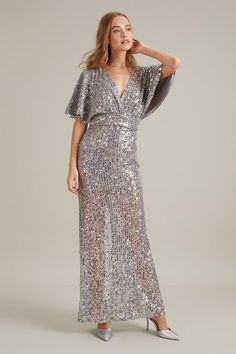 Silver Sequin Maxi Dress Dresses Silver, Maxi Dress Collection, Sequin Maxi Dress, Sequin Maxi, Designer Dresses Indian, Silver Dress, Silver Sequin, Dorothy Perkins, Quick Delivery