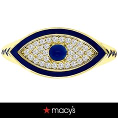 in stock Macy's Blue Fine Jewelry, Blue Diamond Evil Eye Jewelry, Macy's Blue Jewelry With Diamond Accents, Macy's Blue Diamond Accented Jewelry, Macy's Blue Diamond Accent Jewelry, Blue 14k Stamped Ring Jewelry, Adjustable Blue 14k Gold Rings, Blue Sterling Silver Jewelry Stamped 14k, 14k Gold Blue Jewelry With Diamond Accents