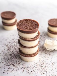 chocolate and vanilla ice cream sandwiches stacked on top of each other