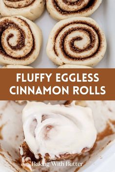 fluffy eggless cinnamon rolls with butter on top