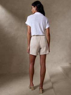 Linen-Blend Easy Short | Banana Republic Factory Relaxed Short Length Bottoms With Side Pockets, Relaxed Short Bottoms With Side Pockets, Relaxed Bottoms With Built-in Shorts, Banana Republic Factory, New Woman, Linen Blend, Patch Pocket, Banana Republic, Clothes