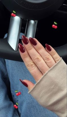 Kutek Disney, Wine Nails, Cherry Nails, Nagel Tips, Smink Inspiration, Casual Nails, Makijaż Smokey Eye, Red Nail, Pretty Acrylic Nails