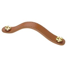 a brown leather handle with gold hardware on it