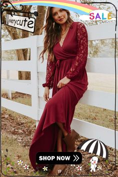 Red Lace Sleeve Faux Wrap Belted Maxi Dress Belted Maxi Dress, Wrap Belt, Red Lace, Lace Sleeves, Women Dresses, Maxi Dresses, Dresses Maxi, Maxi Dress, Womens Dresses