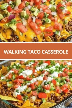 a casserole dish with tortilla chips and salsa