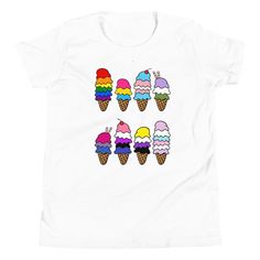 five ice cream cones on white t - shirt with the word love written in it