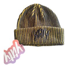 New With Tags Men's Or Women's Yellow And Black Striped Beanie Made By Yitty Casual Yellow Hat For Streetwear, Trendy Yellow Hat For Streetwear, Trendy Yellow Streetwear Hat, Knitted Yellow Beanie - One Size Fits Most, Affordable Yellow Beanie Cap, Yellow Cotton Beanie Hat, Yellow One-size Yarn Beanie, Red Reebok, Warm Yellow Winter Beanie