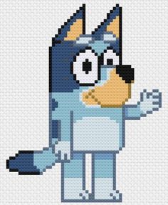 a cartoon character made out of legos on a white background with blue and black colors