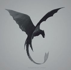 a large black dragon flying through the air