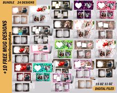 a collage of photos with hearts and frames