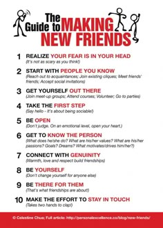 the guide to making new friends is shown in red and white with black lettering on it