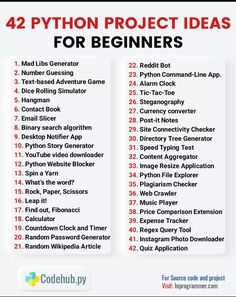 42 python project ideas for beginners to use in the next few years, including