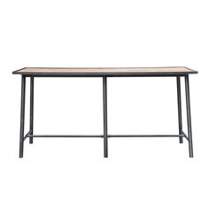 the table is made out of metal and wood, with a black finish on top