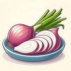 an onion and onions on a blue plate