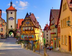 an old european town with colorful buildings