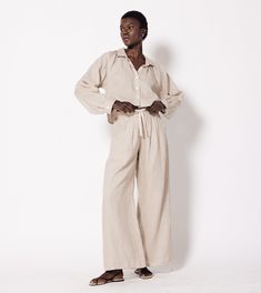 Lovina Pant | Oatmeal Bottoms Cleobella Relaxed Linen Wide Leg Pants For Daywear, Chic Flax-colored Loungewear Bottoms, Chic Flax Bottoms For Loungewear, Relaxed Fit Wide Leg Linen Pants For Daywear, Effortless Linen Bottoms For Day Out, Effortless Linen Lounge Pants, Chic Linen Wide Leg Lounge Pants, Effortless Linen Pants For Loungewear, Relaxed Fit Linen Wide Leg Pants For Day Out