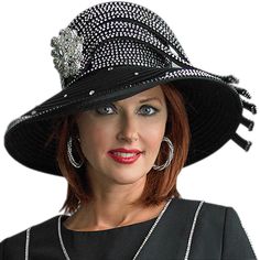 Introducing the exquisite Lily And Taylor H278-BLK Church Hat, a statement piece that complements any formal attire with its timeless elegance and sophisticated design. Crafted from premium materials, this hat promises both durability and a luxurious feel, ideal for individuals with a keen eye for quality and style. The wide brim not only serves a practical purpose, shielding the wearer from the sun, but also adds a dramatic flair to the hat's overall appearance. The brim's curve is designed to Black Wide Brim Hat For Royal Ascot, Luxury Brimmed Cloche Hat, Black Formal Costume Hat With Curved Brim, Formal Black Costume Hats With Curved Brim, Black Wide-brim Hat For Royal Ascot, Luxury Formal Hat With Structured Crown, Luxury Formal Hats With Structured Crown, Black High Crown Hat For Formal Occasions, Fitted Black Top Hat For Formal Occasions