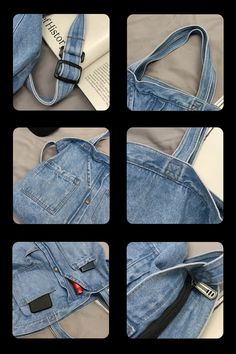 four images of the inside of a jean purse