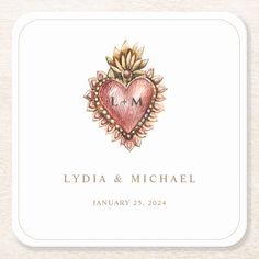 a wedding coaster with a heart and flowers on the front, which reads i'm