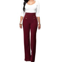 Material: Polyester Style2: Bootcut trousers Waist Type: Mid Waist Fashion Element: Button Color: White, Burgundy, Blue, Black Style Type: Temperament commute Style: Elegant Style Pattern Type: Collage/Stitching Bootcut Trousers, Halter Dress Short, Button Outfit, Top Wedding Dresses, Tube Top Dress, Costume Intero, Maxi Dress Cocktail, Bootcut Pants, Tube Dress