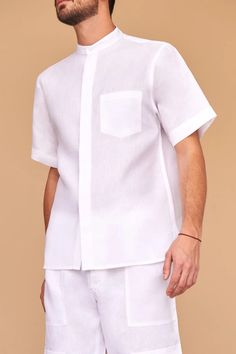 Fácil Blanco | Bady Shirt White Linen Shirt For Daywear, Formal Short Sleeve Linen Shirt, White Linen Formal Shirt, Formal White Linen Shirt, Modern White Summer Shirt, Modern White Linen Shirt, Formal Short Sleeve Linen Top, White Linen Top For Formal Occasions, White Linen Shirt With Pockets