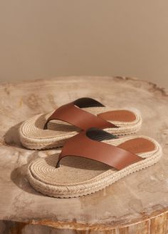 Espadrille Flip Flop Tan Leather Beach Slippers With Round Toe, Leather Flip Flops For Vacation, Leather Flip Flops With Round Toe For Vacation, Brown Synthetic Toe Post Slippers, Vacation Slippers With Textured Sole And Round Toe, Vacation Slippers With Round Toe And Rubber Sole, Vacation Slippers With Rubber Sole And Round Toe, Brown Sandals With Textured Footbed And Round Toe, Comfortable Brown Flip Flops