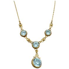 This stunning blue zircon necklace is a wonderful example of Edwardian sensibility and grace. The necklines of that period were often adorned for special occasions with this style of jewelry. Bold yet delicate. Demure yet a bit bold. The timelessness of this necklace and the subtle shade of pale blue zircons make it the perfect piece to cherish and wear often. Edwardian Necklace, Drop Necklaces, Zircon Necklace, Fun Jewelry, Topaz Necklace, Cz Jewelry, Blue Zircon, Fantasy Jewelry, Contemporary Jewelry