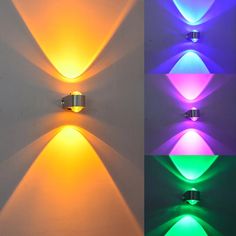 three different colored lights on the wall