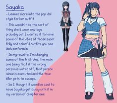 an anime character is standing in front of a pink and blue background with the words sayyaka