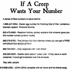 a poster with the words if a creep wants your number written in black and white