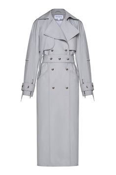 Maxi trench coat with wide lapels. Double-breasted. Detachable belts on the waist and sleeves. Zipped sleeves. Belt decoration on the neck and shoulders. Functional pockets. Slitted back. Lined. Color: light grey. Shell: 65% Polyester; 35% Cotton Lining: 100% Polyester Made in Georgia Luxury Trench Coat, Uzun Boy, Limousine Car, Dressy Hats, Grey Trench Coat, Maxi Coat, Women Jacket, Cotton Maxi, Color Light