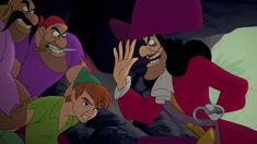 an animated scene with three people in costume and one is holding his hand up to the other