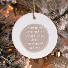 Add a meaningful touch to your holiday décor with this beautiful Christian Christmas tree ornament, featuring the cherished hymn lyrics: 'Froms life's first cry to final breath Jesus commands my destiny.' Inspired by the timeless hymn 'In Christ Alone,' this faith-based ornament is perfect for decorating your tree, gifting to loved ones, or celebrating your Christian faith this Christmas season. Whether you're looking for religious Christmas décor, a hymn-inspired gift, or scripture-based orname Christian Christmas Tree, Hymn Lyrics, Hymns Lyrics, In Christ Alone, Christmas Décor, Christmas D, Religious Christmas, Christian Christmas, Christmas Tree Ornament