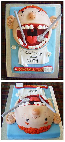 two pictures of a birthday cake with a man's mouth and teeth