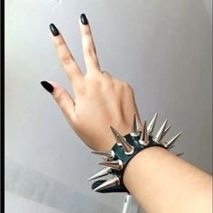 Extra Spiked Black And Silver Pu Leather Punk Goth Bracelet Emo Brand New Note : This Is Pu Leather #Rock #Punk #Emo #Bracelet Punk Accessories 70s, Spiked Cuffs, Spiked Gloves, Spiked Wristband, Punk Bracelets, Soft Launch, Spike Bracelet, Punk Accessories, Punk Emo