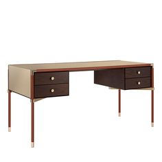 an office desk with two drawers on each side