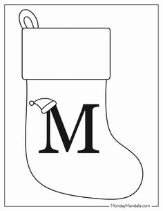 a christmas stocking with the letter m on it's front and bottom corner