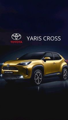 the toyota yaris cross suv is shown in front of an advertisement for its upcoming model