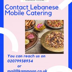 a flyer for a mobile catering business with images of food and drinks on the table