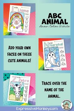 an animal coloring book with four different pages and the words abcc animal on it