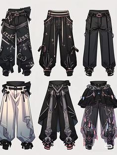 four different types of pants with bows on the bottom and side, all in black