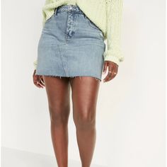 Old Navy High-Waisted Button-Fly Ripped Cut-Off Jean Skirt Women’s Size 6 New High Rise Mini Skirt With Buttons, High Rise Button Zip Fly Mini Skirt For Spring, Casual High Waist Mini Skirt With Button Zip Fly, Y2k Denim Skirt, Navy Mini Skirt, Jean Pencil Skirt, Vintage Denim Skirt, Blue Jean Skirt, Green Mini Skirt