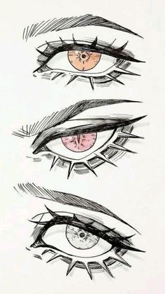 three different types of eyes drawn in pencil