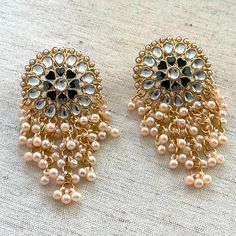 Beautiful Black/Gold/Pearl Fashion Earrings. Brand New Black Pearl Drop Jewelry For Party, Black Pearl Drop Party Jewelry, Black Pearl Chain Jewelry For Wedding, Black Pearl Drop Earrings For Party, Pearl Fashion, Jewelry Black, Earrings Color, Gold Pearl, Salwar Kameez