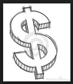 a drawing of a dollar sign in black and white with the word $ below it