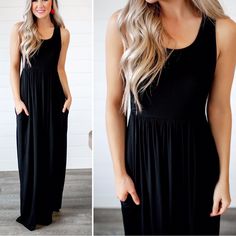 With Mini 2 Pockets Loose Fits Stretchy Boutique Brand Casual Black Sleeveless Dress, Casual Black Sleeveless Maxi Dress, Black Sleeveless Dress For Day Out, Pleated Maxi, Pleated Maxi Dress, Boutique Brands, Womens Tank, Long Maxi Dress, Casual Fashion