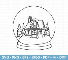 a snow globe with a house in it and trees on the outside, surrounded by evergreens