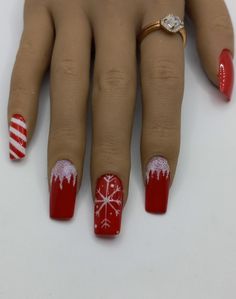 Winter Glitter Set - Etsy Xmas Nail Designs, Candy Cane Nails, Christmas Gel, Red Christmas Nails, Holiday Nail Designs, Cute Christmas Nails, Christmas Nails Easy, Christmas Gel Nails, Christmas Nail Art Designs