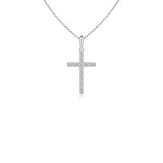 Dangling from a glossy bale, this diamond Latin cross pendant looks splendid in 18k white gold. It is encrusted with shimmering diamonds in a pava setting. The milgrain detailing on the edges and the bale enhance the beauty of this cross pendant. Diamond White Cross Pendant Necklace With Prong Setting, Diamond White Brilliant Cut Cross Pendant Necklace, White Diamond Crucifix Necklace, Diamond White Crucifix Cross Necklace, White Cross Pendant With Single Cut Diamonds, Beautiful Symbols, Diamond Cross, Diamond Cross Pendants, Cross Pendant